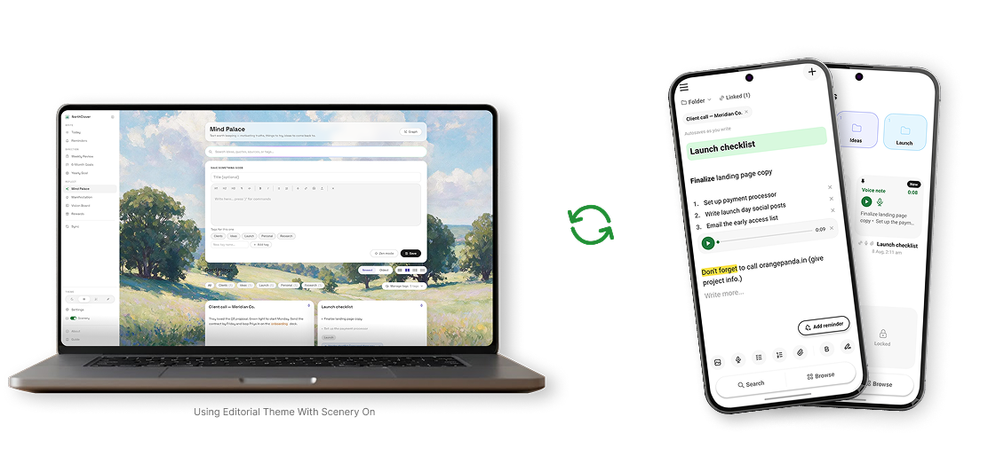 Actual NorthClover interface — desktop and mobile syncing directly over local Wi-Fi
